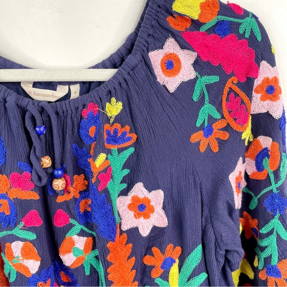 Soft Surroundings Banjara Boho Embroidered Peasant Top Blue Medium - Picture 7 of 11